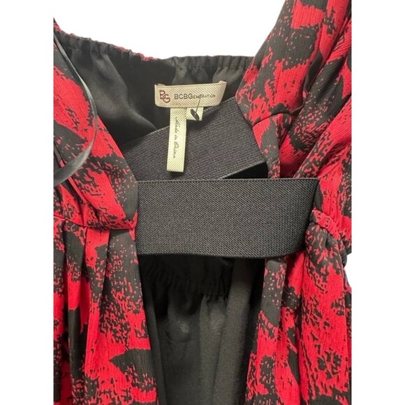 BCBGeneration Red Floral Mini Wrap Dress Sz Small Womens Red & Black Side Wrap - Picture 8 of 16